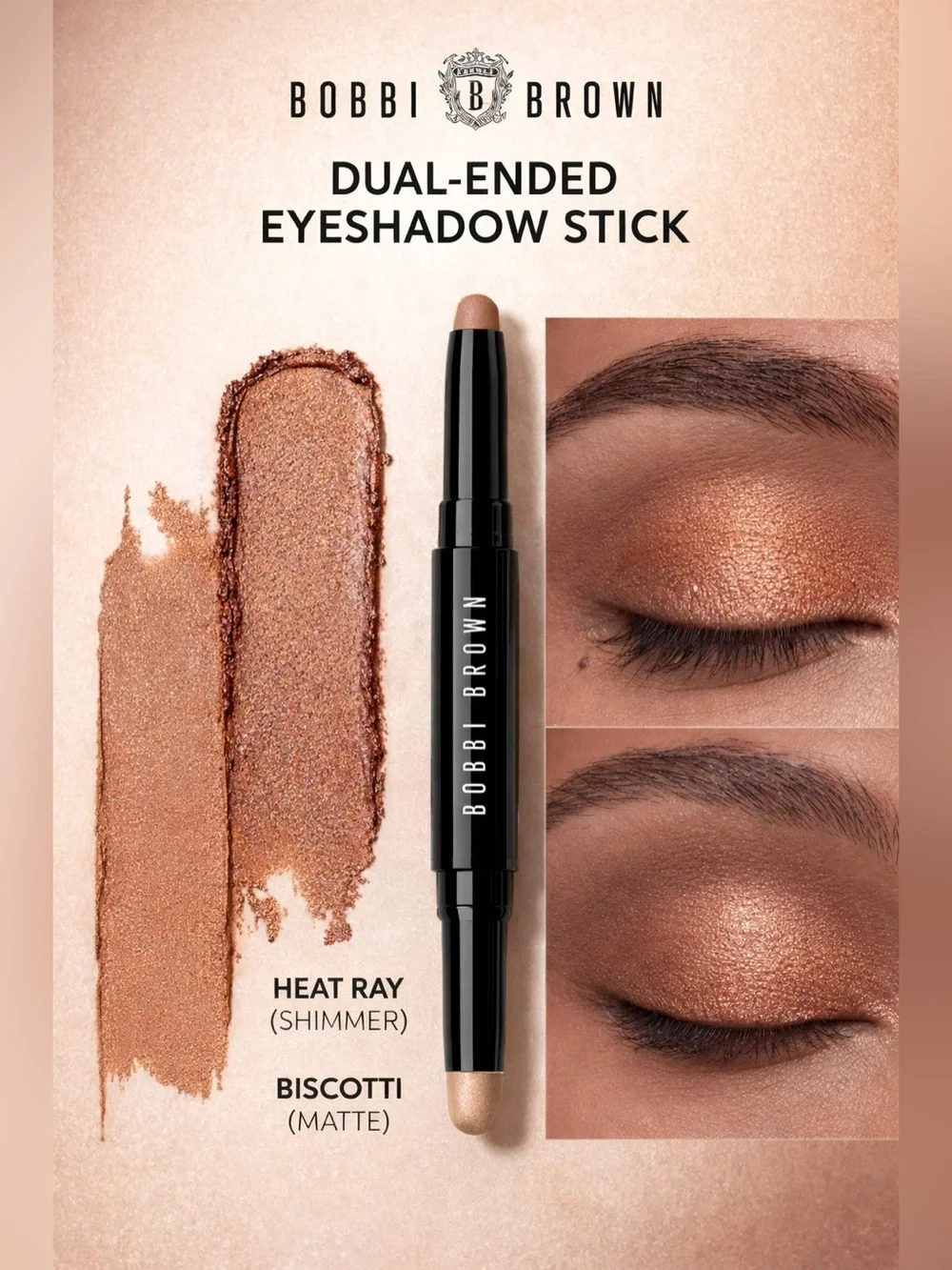 NEW✅ Bobbi Brown• Dual End Long-Wear Cream EyeShadow Stick • Heat Ray & Biscotti